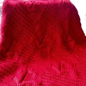 Hand Knit Baby Blanket in Red - Anchors and Stripes Pattern